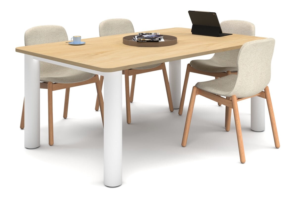 Quadro Cylinder Leg Modern Boardroom Rectangle Table - Rounded Corners [1800L x 1100W with Rounded Corners] Jasonl white leg maple 