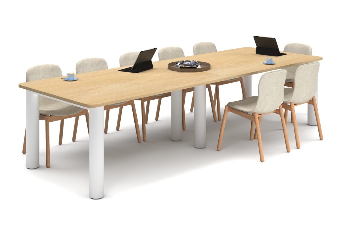 Quadro Cylinder Leg Modern Boardroom Rectangle Table - Rounded Corners [3200L x 1100W with Rounded Corners] Jasonl white leg maple 
