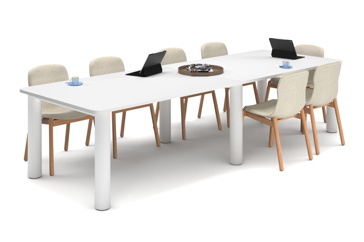 Quadro Cylinder Leg Modern Boardroom Rectangle Table - Rounded Corners [3200L x 1100W with Rounded Corners]-white leg white 