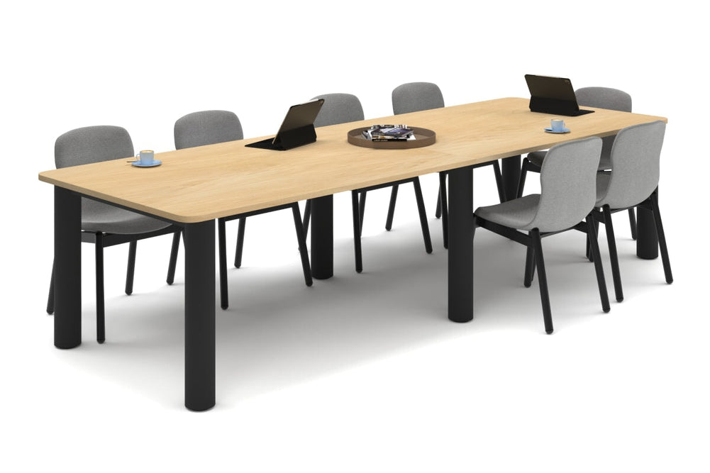Quadro Cylinder Leg Modern Boardroom Rectangle Table - Rounded Corners [3200L x 1100W with Rounded Corners]-black leg maple none