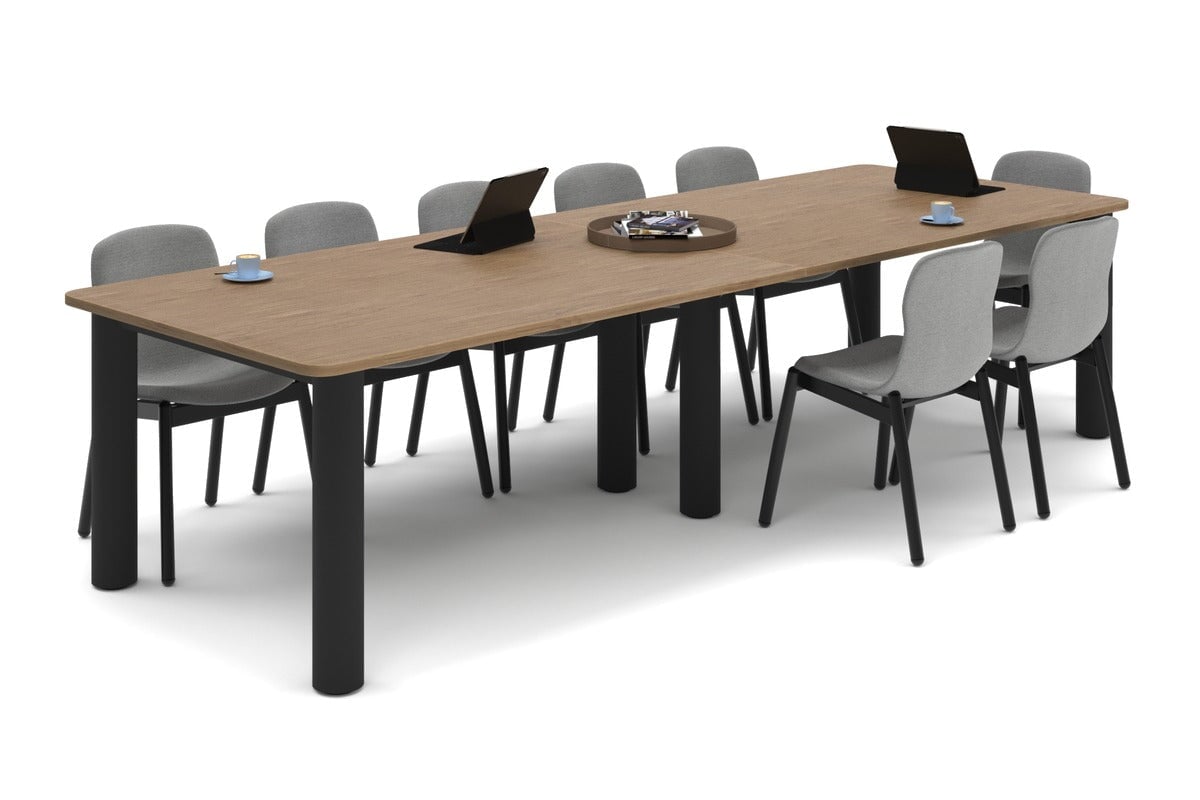 Quadro Cylinder Leg Modern Boardroom Rectangle Table - Rounded Corners [3200L x 1100W with Rounded Corners] Jasonl black leg salvage oak 