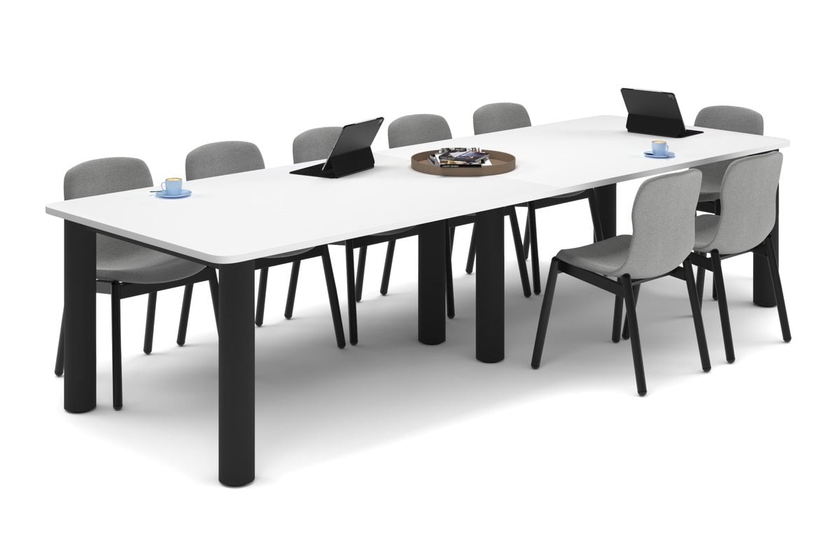 Quadro Cylinder Leg Modern Boardroom Rectangle Table - Rounded Corners [3200L x 1100W with Rounded Corners] Jasonl black leg white 