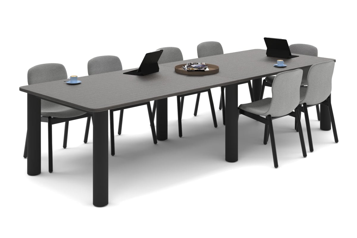 Quadro Cylinder Leg Modern Boardroom Rectangle Table - Rounded Corners [3200L x 1100W with Rounded Corners]-black leg dark oak 