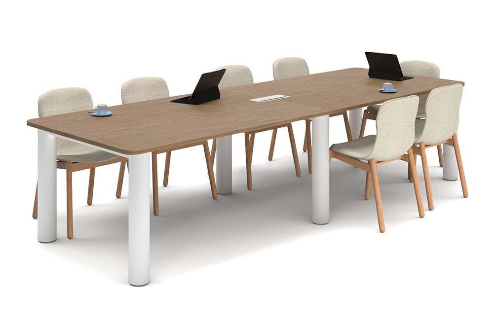 Quadro Cylinder Leg Modern Boardroom Rectangle Table - Rounded Corners [3200L x 1100W with Rounded Corners]-white leg salvage oak power box