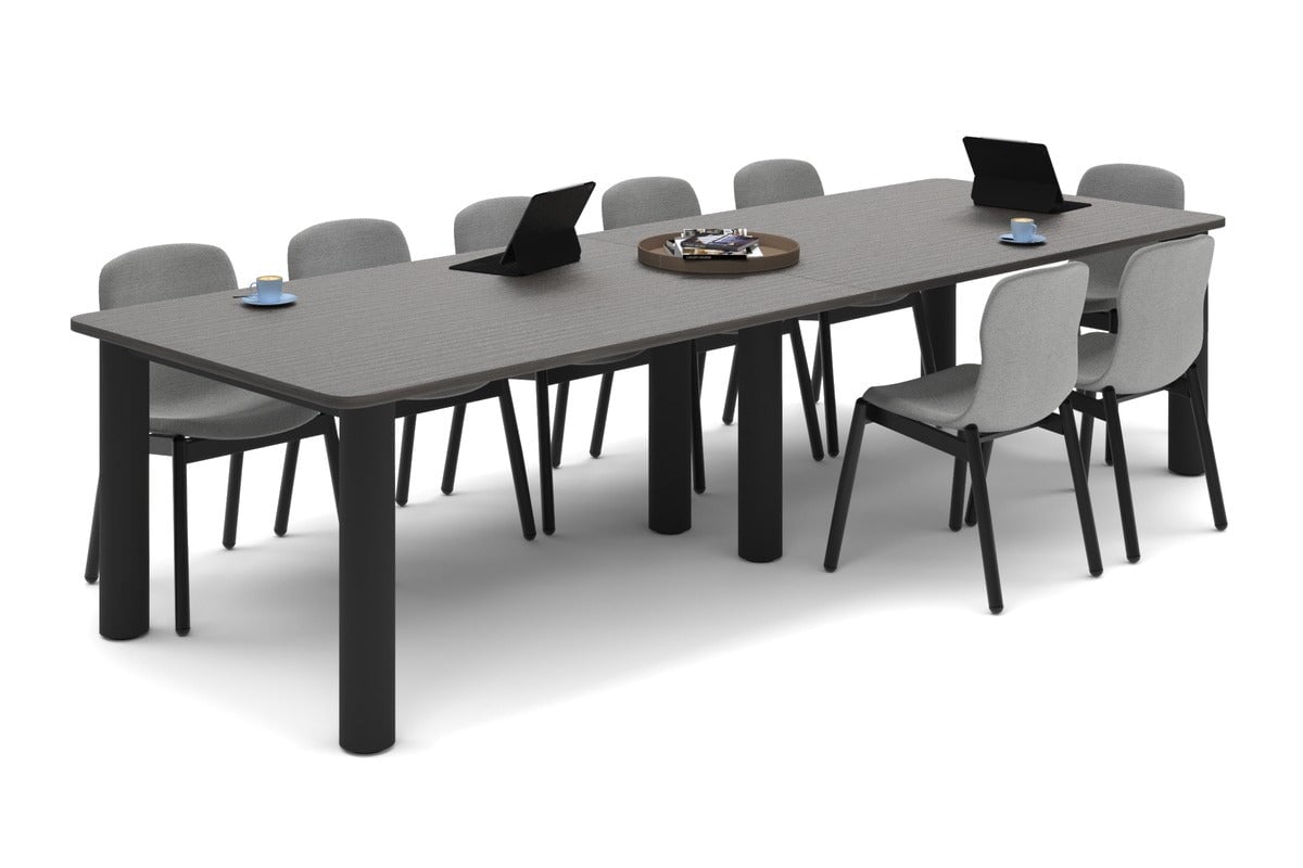 Quadro Cylinder Leg Modern Boardroom Rectangle Table - Rounded Corners [3200L x 1100W with Rounded Corners] Jasonl black leg dark oak 