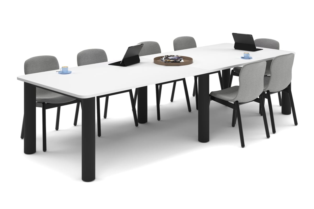 Quadro Cylinder Leg Modern Boardroom Rectangle Table - Rounded Corners [3200L x 1100W with Rounded Corners]-black leg white 