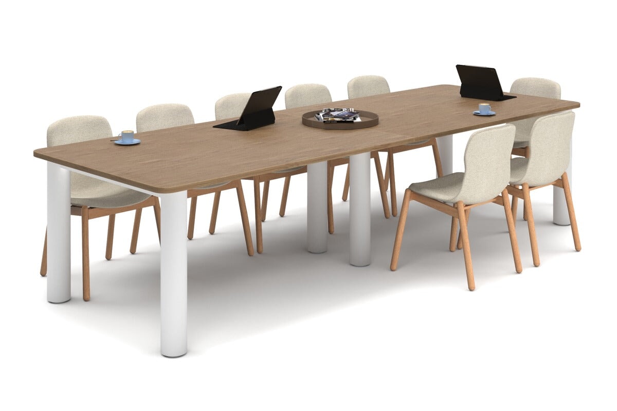 Quadro Cylinder Leg Modern Boardroom Rectangle Table - Rounded Corners [3200L x 1100W with Rounded Corners] Jasonl white leg salvage oak 