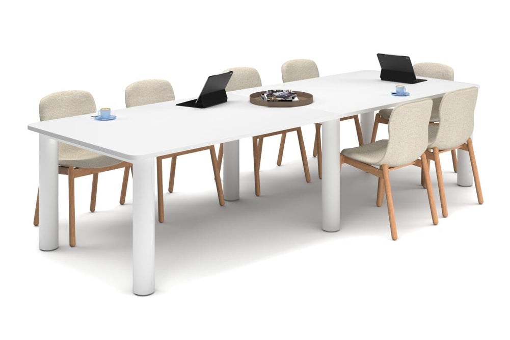Quadro Cylinder Leg Modern Boardroom Rectangle Table - Rounded Corners [3200L x 1100W with Rounded Corners]-white leg white none