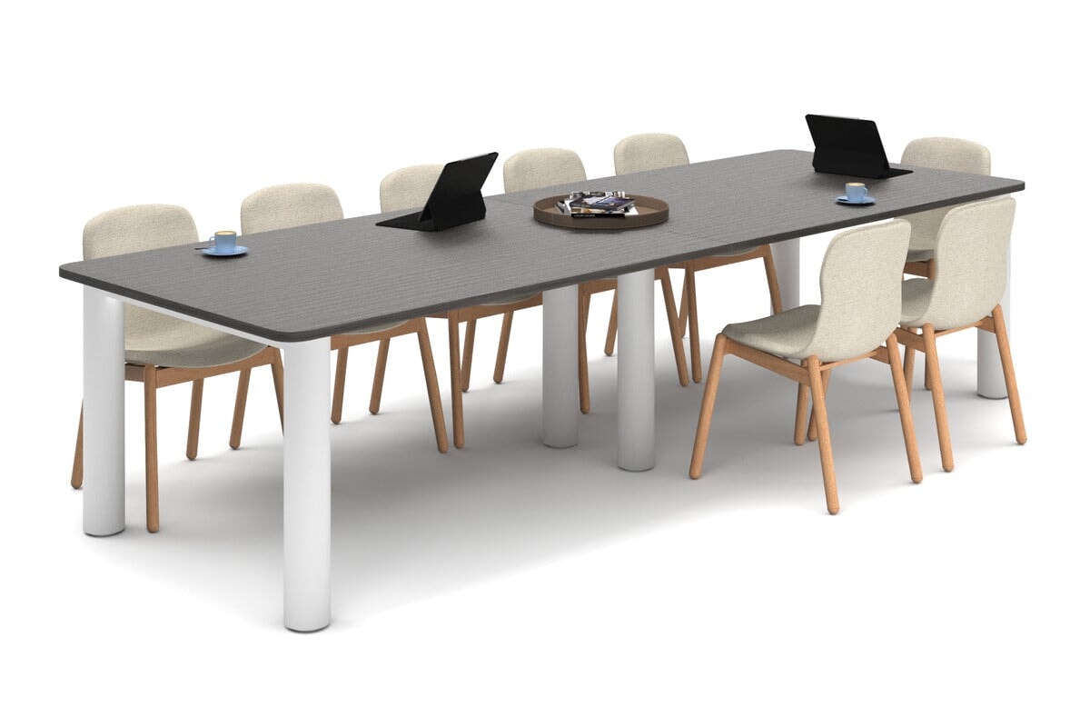 Quadro Cylinder Leg Modern Boardroom Rectangle Table - Rounded Corners [3200L x 1100W with Rounded Corners] Jasonl white leg dark oak 