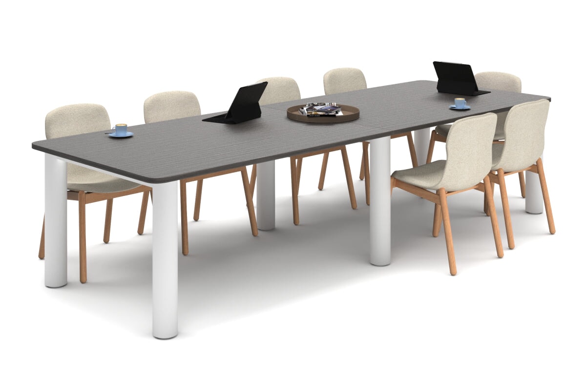 Quadro Cylinder Leg Modern Boardroom Rectangle Table - Rounded Corners [3200L x 1100W with Rounded Corners]-white leg dark oak 