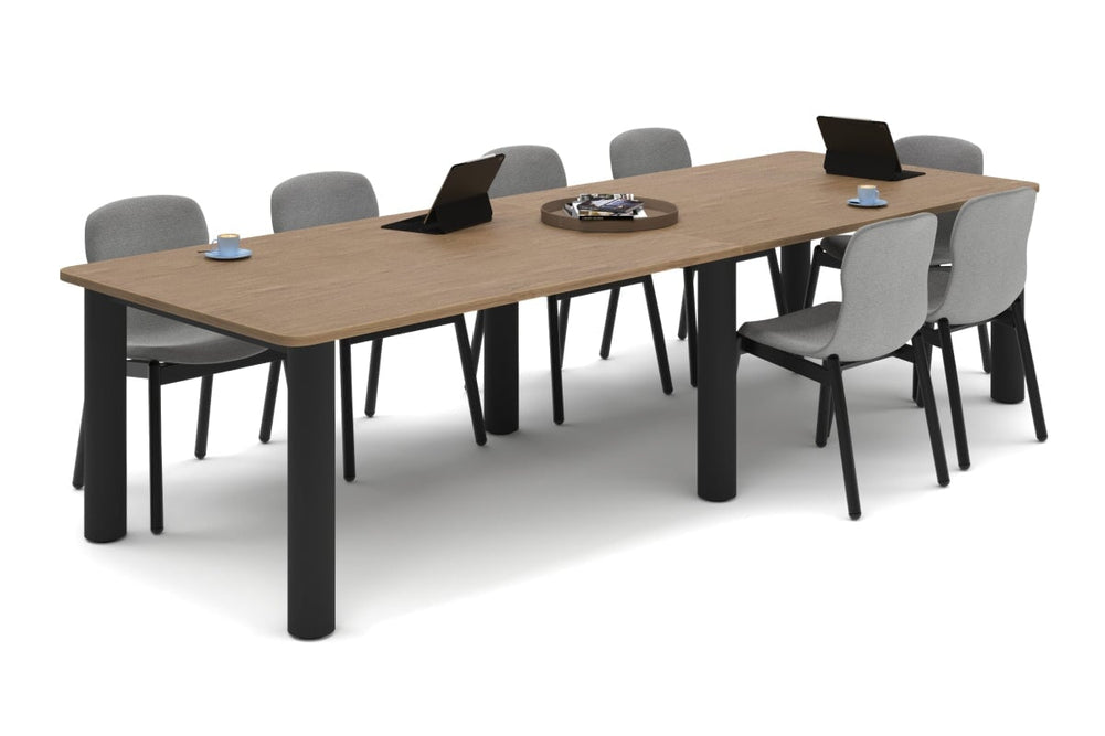 Quadro Cylinder Leg Modern Boardroom Rectangle Table - Rounded Corners [3200L x 1100W with Rounded Corners]-black leg salvage oak none