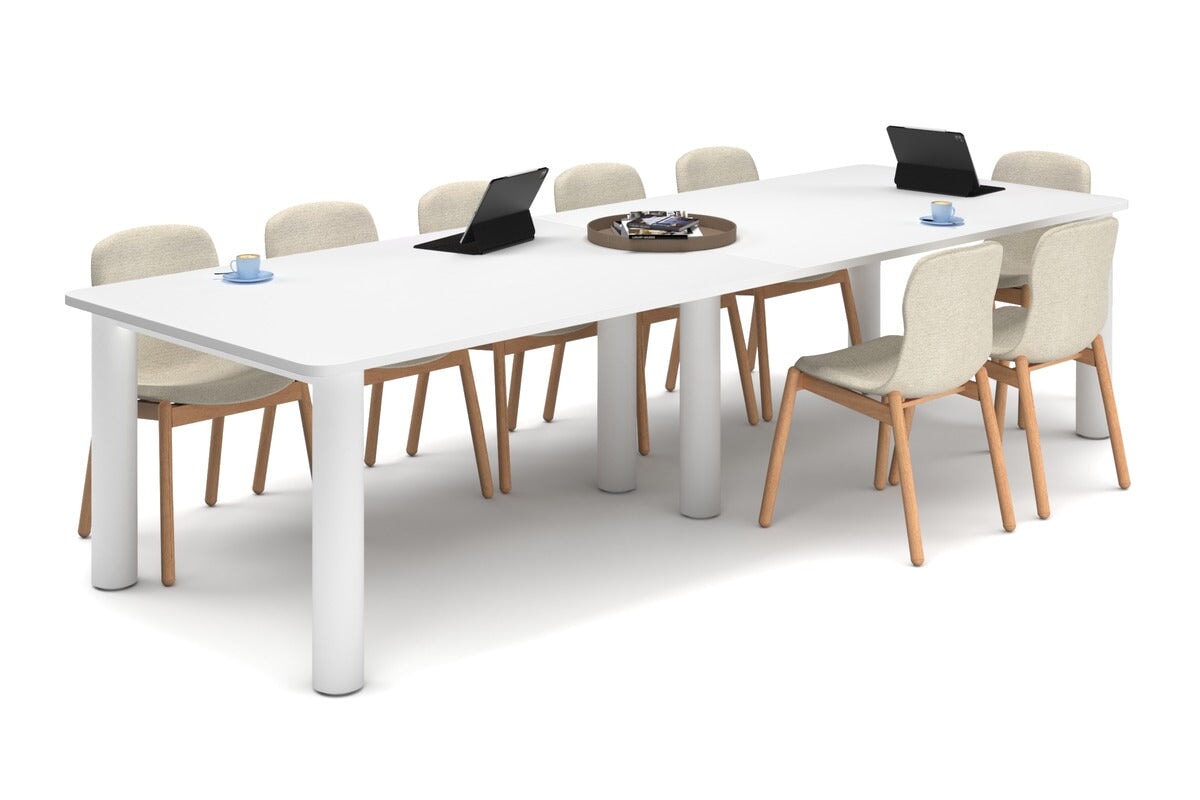 Quadro Cylinder Leg Modern Boardroom Rectangle Table - Rounded Corners [3200L x 1100W with Rounded Corners] Jasonl white leg white 