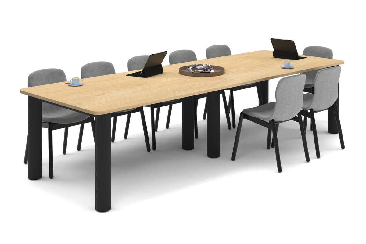 Quadro Cylinder Leg Modern Boardroom Rectangle Table - Rounded Corners [3200L x 1100W with Rounded Corners] Jasonl black leg maple 