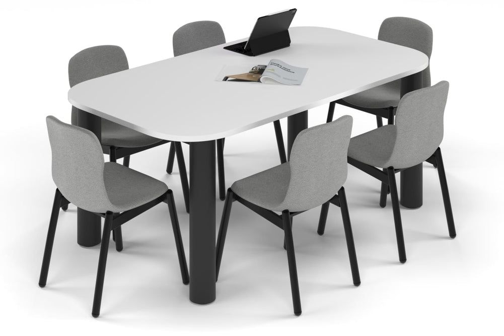 Quadro Cylinder Leg Modern Boardroom Table - Large Rounded Corners [1800L x 1000W with Large Rounded Corners]-black leg white 