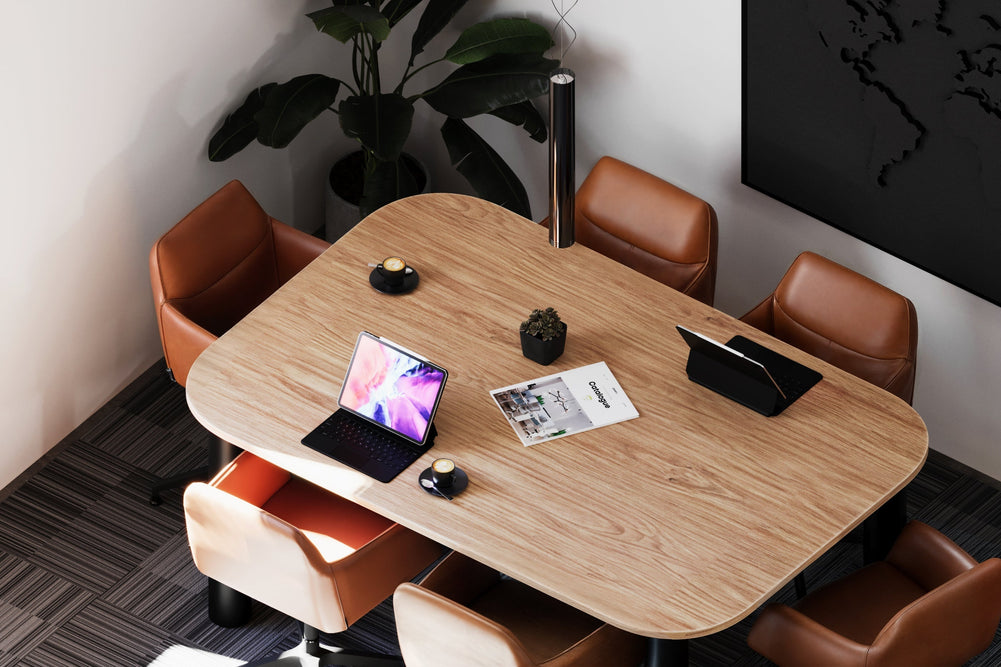 Quadro Cylinder Leg Modern Boardroom Table - Large Rounded Corners [1800L x 1000W with Large Rounded Corners]-black leg black wood grain 