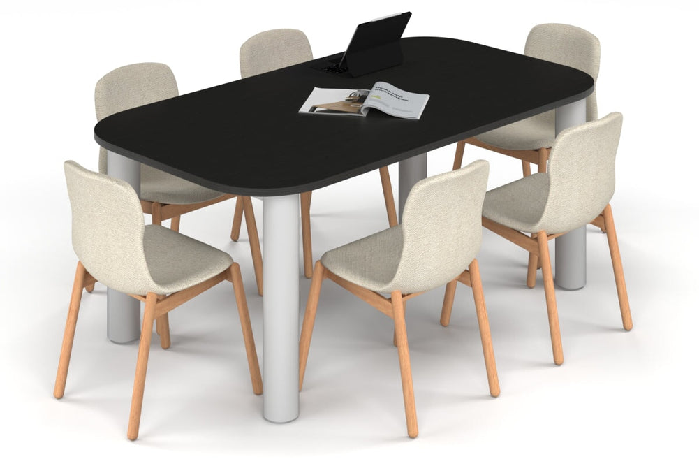 Quadro Cylinder Leg Modern Boardroom Table - Large Rounded Corners [1800L x 1000W with Large Rounded Corners]-white leg black wood grain 