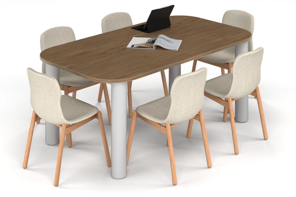 Quadro Cylinder Leg Modern Boardroom Table - Large Rounded Corners [1800L x 1000W with Large Rounded Corners]-white leg salvage oak 