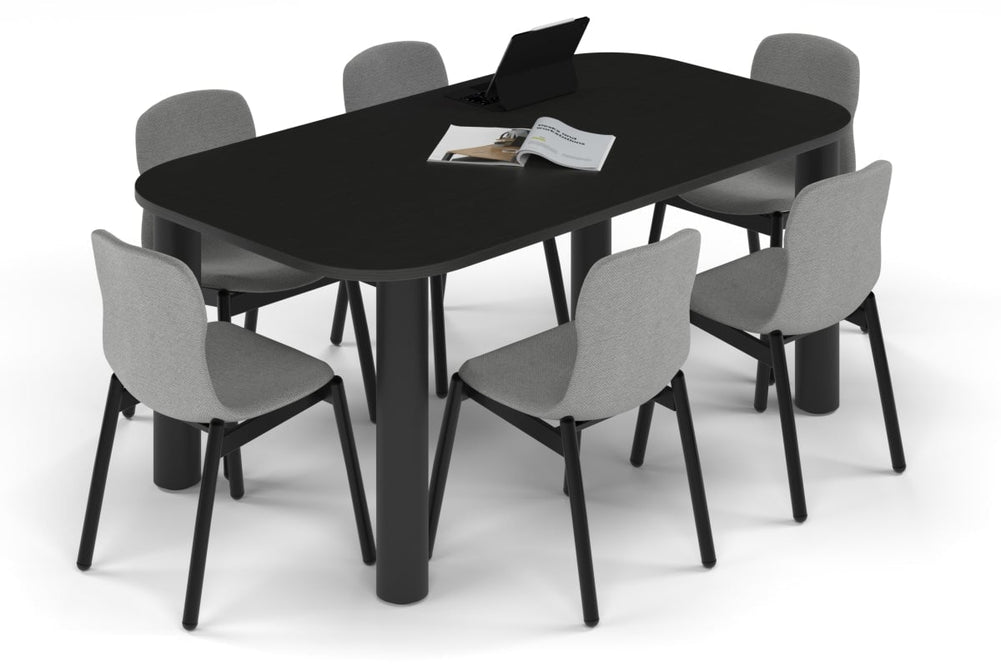Quadro Cylinder Leg Modern Boardroom Table - Large Rounded Corners [1800L x 1000W with Large Rounded Corners]-black leg black wood grain 
