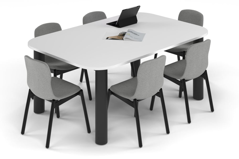 Quadro Cylinder Leg Modern Boardroom Table - Large Rounded Corners [1800L x 1200W with Large Rounded Corners]-black leg white 