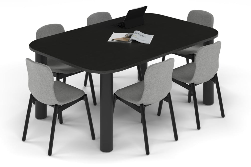 Quadro Cylinder Leg Modern Boardroom Table - Large Rounded Corners [1800L x 1200W with Large Rounded Corners]-black leg black wood grain 