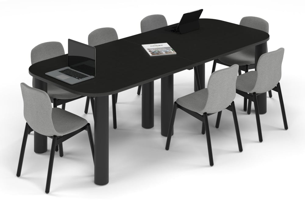 Quadro Cylinder Leg Modern Boardroom Table - Large Rounded Corners [2400L x 1000W with Large Rounded Corners]-black leg black wood grain 