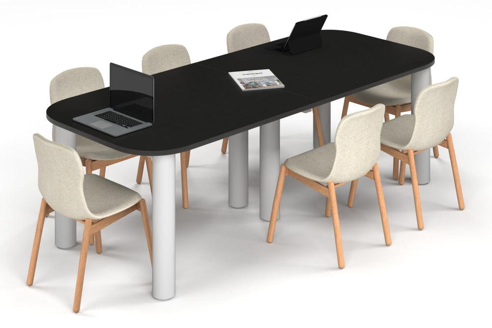 Quadro Cylinder Leg Modern Boardroom Table - Large Rounded Corners [2400L x 1000W with Large Rounded Corners]-white leg black wood grain 