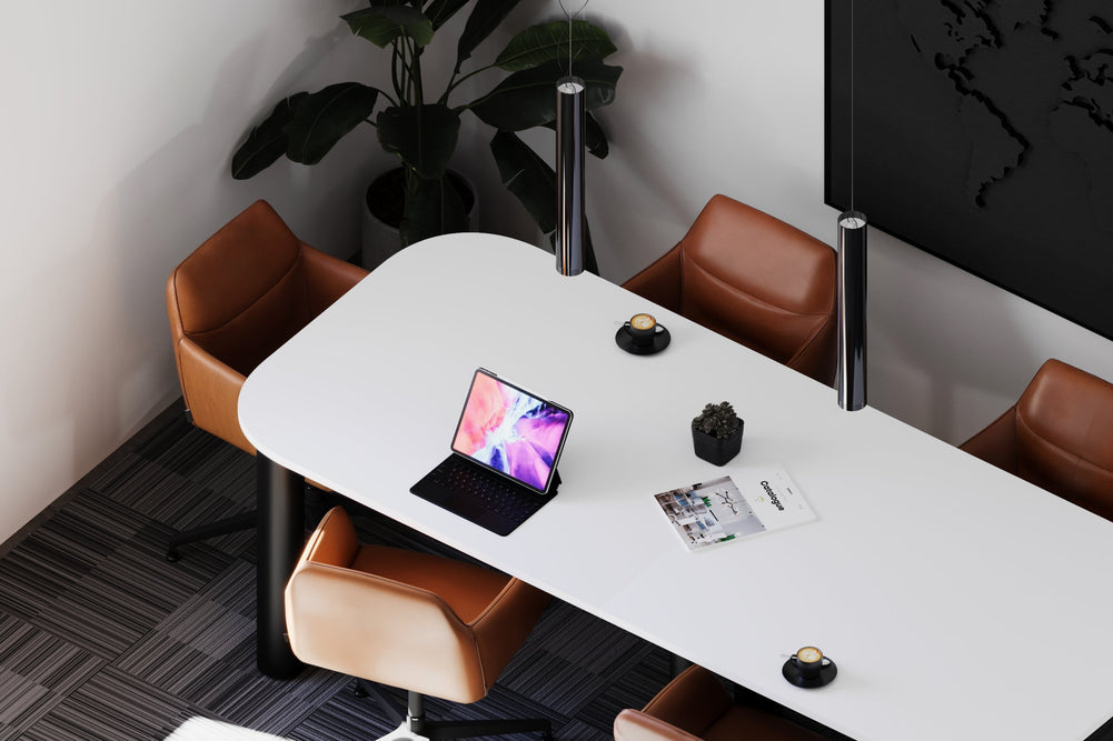 Quadro Cylinder Leg Modern Boardroom Table - Large Rounded Corners [2400L x 1000W with Large Rounded Corners]-black leg black wood grain 