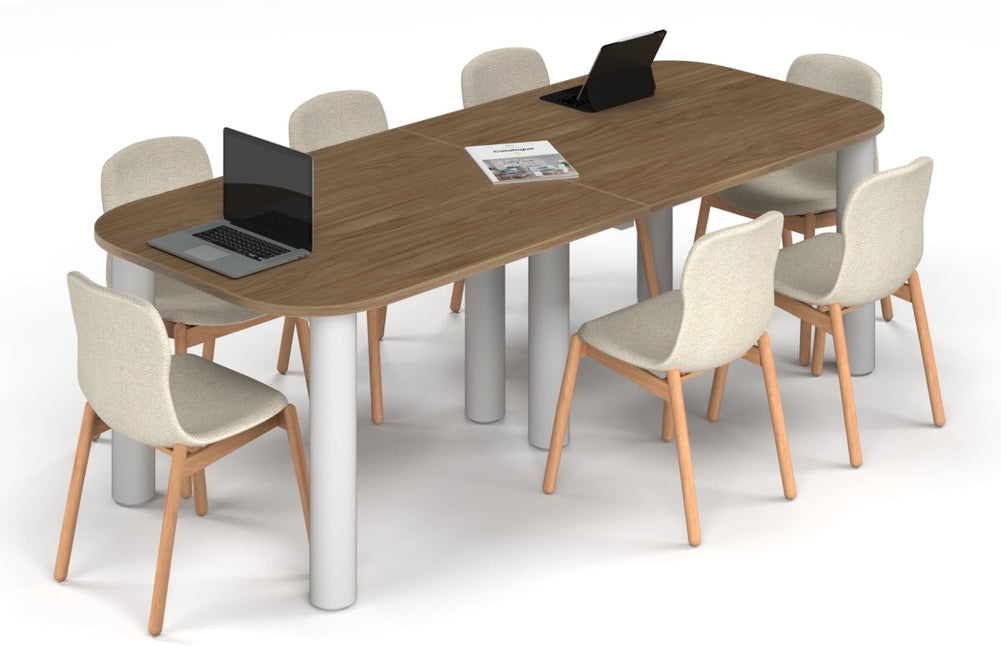 Quadro Cylinder Leg Modern Boardroom Table - Large Rounded Corners [2400L x 1000W with Large Rounded Corners]-white leg salvage oak 