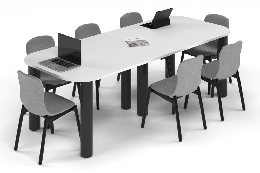 Quadro Cylinder Leg Modern Boardroom Table - Large Rounded Corners [2400L x 1000W with Large Rounded Corners]-black leg white 