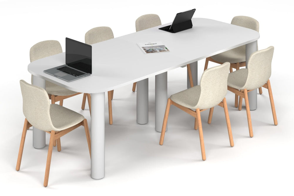 Quadro Cylinder Leg Modern Boardroom Table - Large Rounded Corners [2400L x 1000W with Large Rounded Corners]-white leg white 