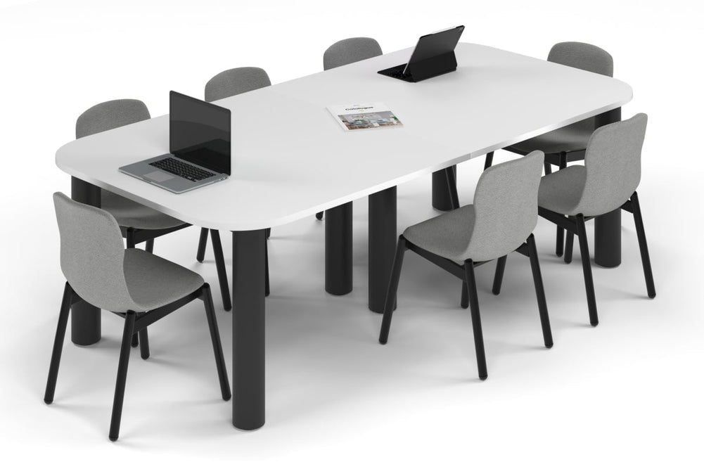 Quadro Cylinder Leg Modern Boardroom Table - Large Rounded Corners [2400L x 1200W with Large Rounded Corners]-black leg white 