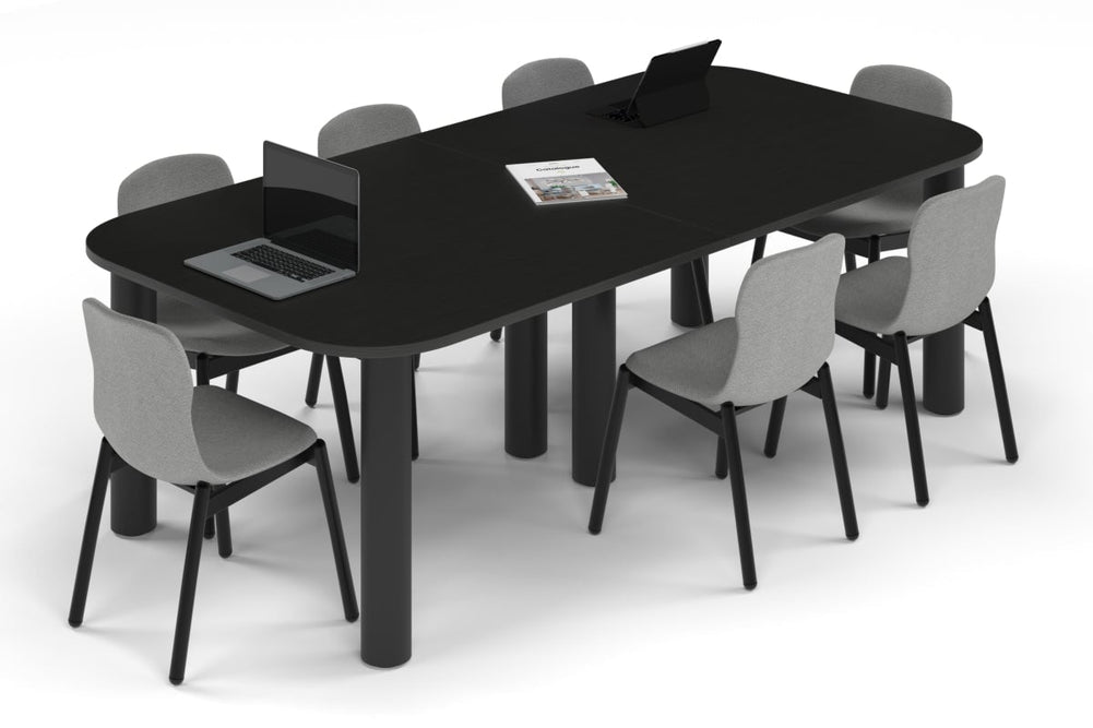 Quadro Cylinder Leg Modern Boardroom Table - Large Rounded Corners [2400L x 1200W with Large Rounded Corners]-black leg black wood grain 