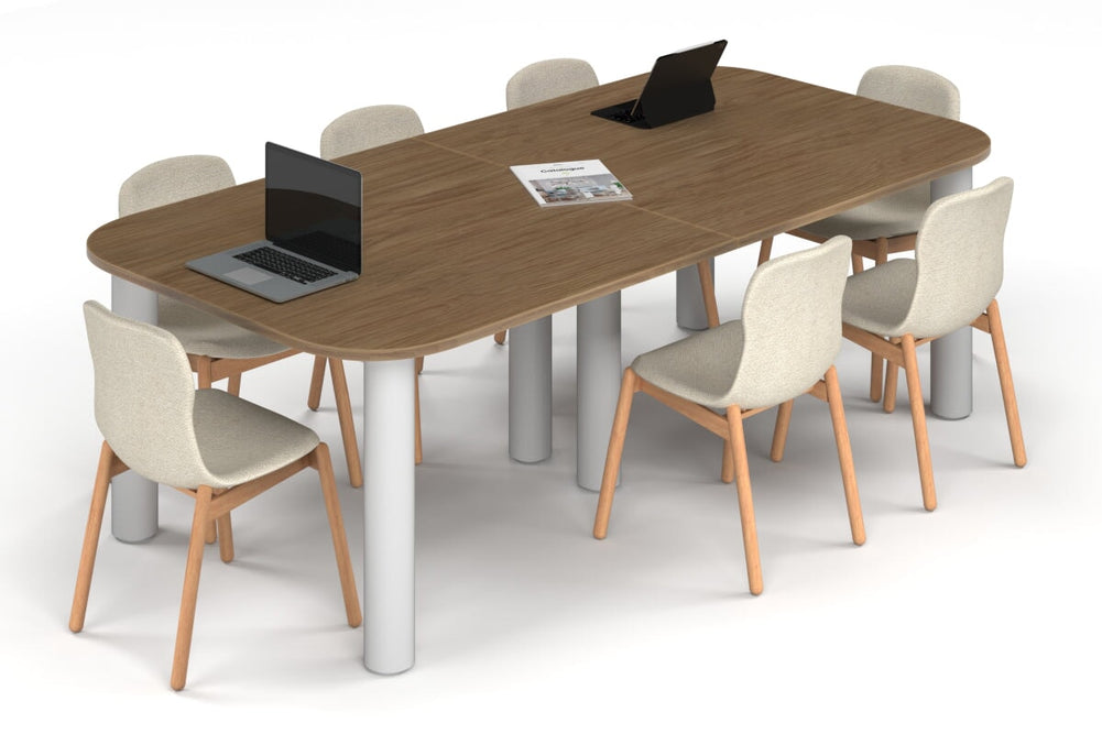 Quadro Cylinder Leg Modern Boardroom Table - Large Rounded Corners [2400L x 1200W with Large Rounded Corners]-white leg salvage oak 