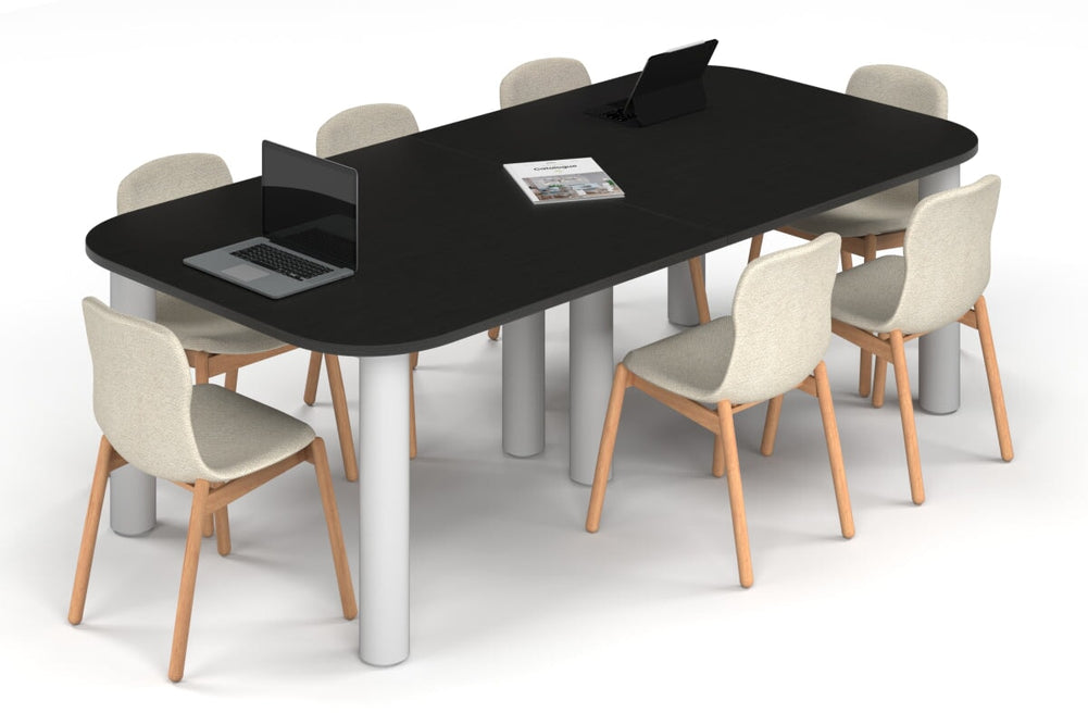 Quadro Cylinder Leg Modern Boardroom Table - Large Rounded Corners [2400L x 1200W with Large Rounded Corners]-white leg black wood grain 