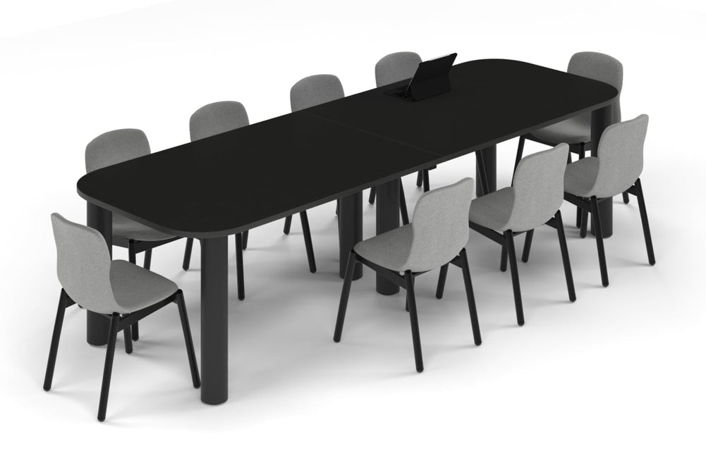 Quadro Cylinder Leg Modern Boardroom Table - Large Rounded Corners [3000L x 1000W with Large Rounded Corners]-black leg black wood grain 
