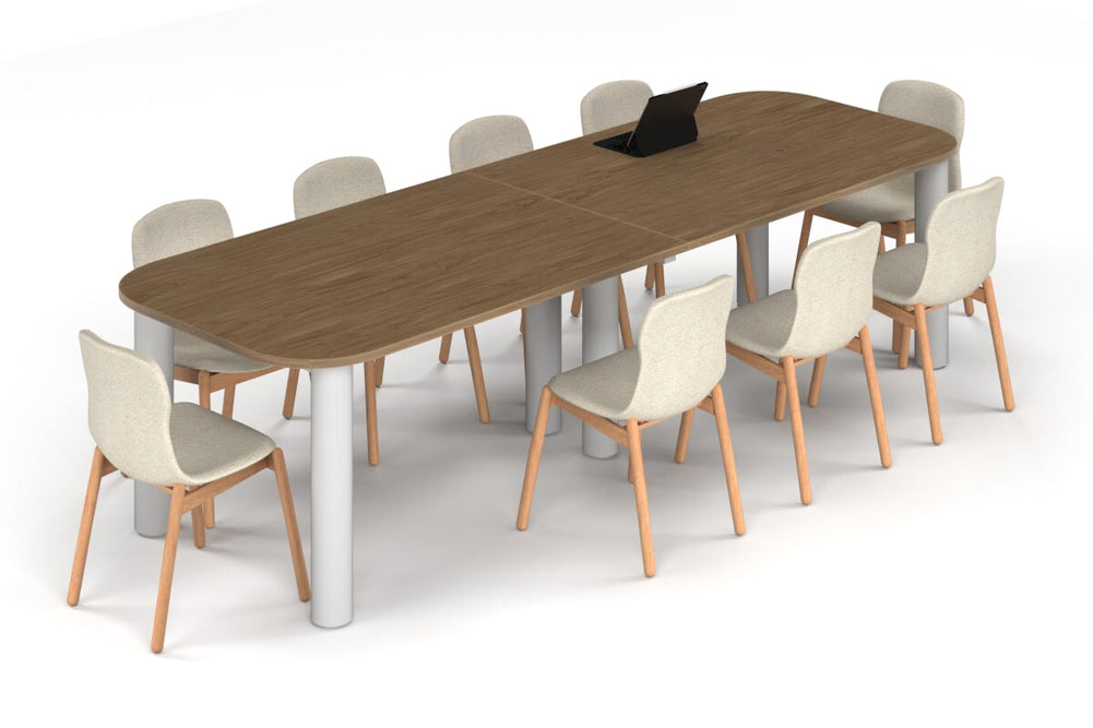 Quadro Cylinder Leg Modern Boardroom Table - Large Rounded Corners [3000L x 1000W with Large Rounded Corners]-white leg salvage oak 
