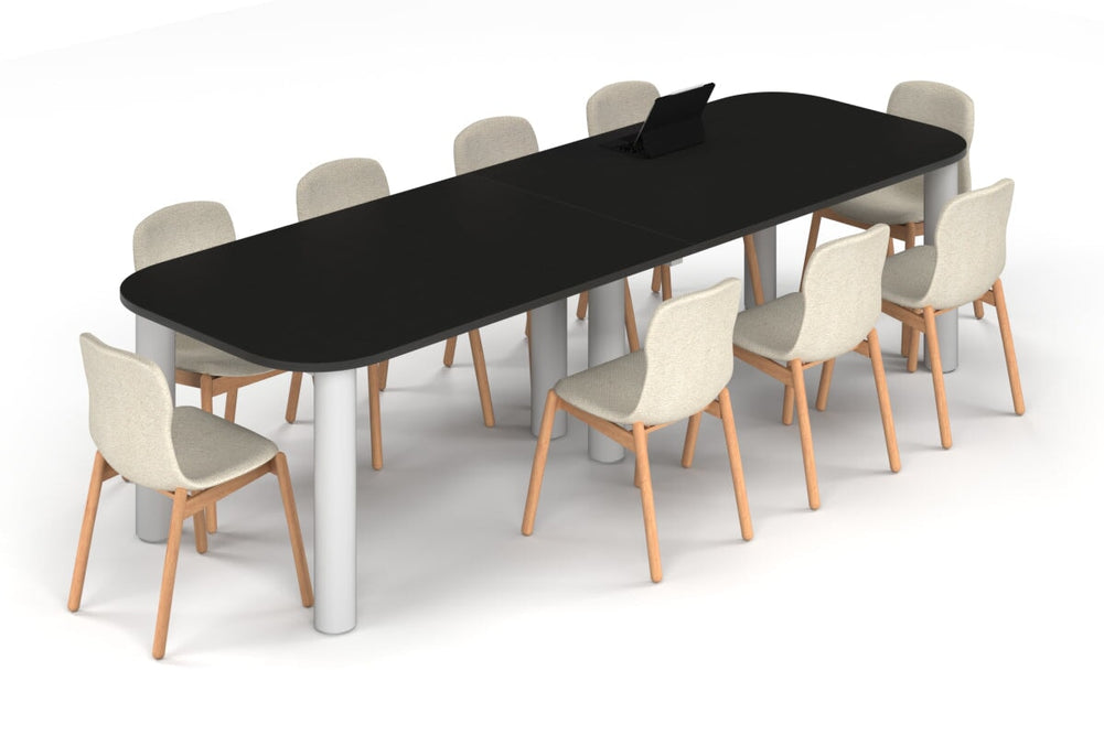 Quadro Cylinder Leg Modern Boardroom Table - Large Rounded Corners [3000L x 1000W with Large Rounded Corners]-white leg black wood grain 