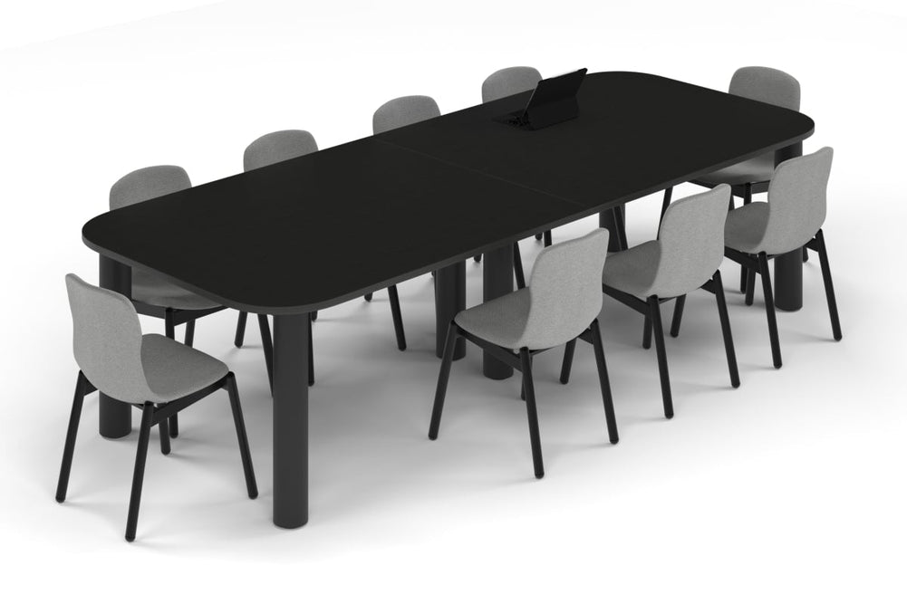 Quadro Cylinder Leg Modern Boardroom Table - Large Rounded Corners [3000L x 1200W with Large Rounded Corners]-black leg black wood grain 