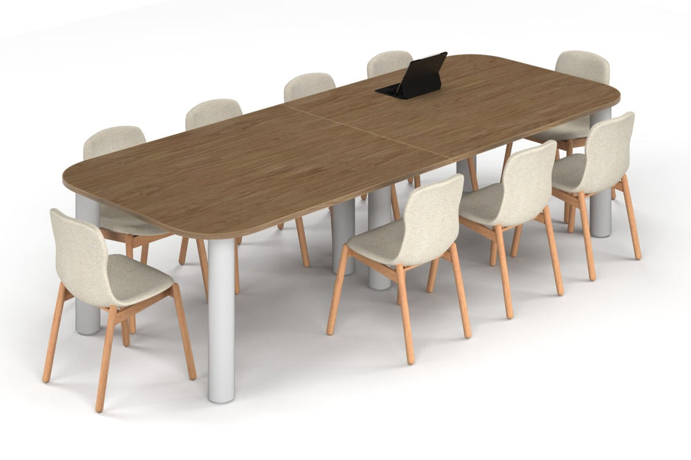 Quadro Cylinder Leg Modern Boardroom Table - Large Rounded Corners [3000L x 1200W with Large Rounded Corners]-white leg salvage oak 
