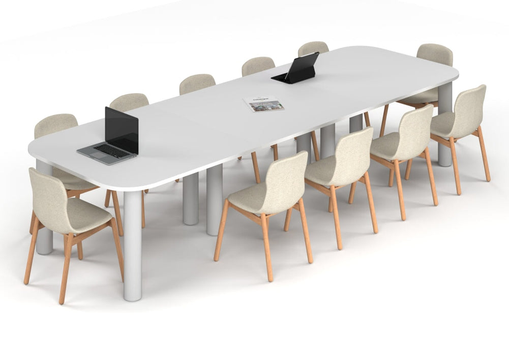 Quadro Cylinder Leg Modern Boardroom Table - Large Rounded Corners [3600L x 1200W with Large Rounded Corners]-white leg white 