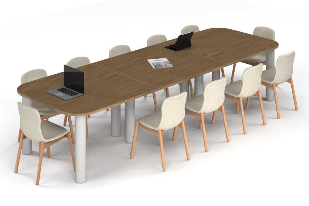 Quadro Cylinder Leg Modern Boardroom Table - Large Rounded Corners [3600L x 1200W with Large Rounded Corners]-white leg salvage oak 