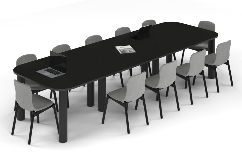 Quadro Cylinder Leg Modern Boardroom Table - Large Rounded Corners [3600L x 1200W with Large Rounded Corners]-black leg black wood grain 