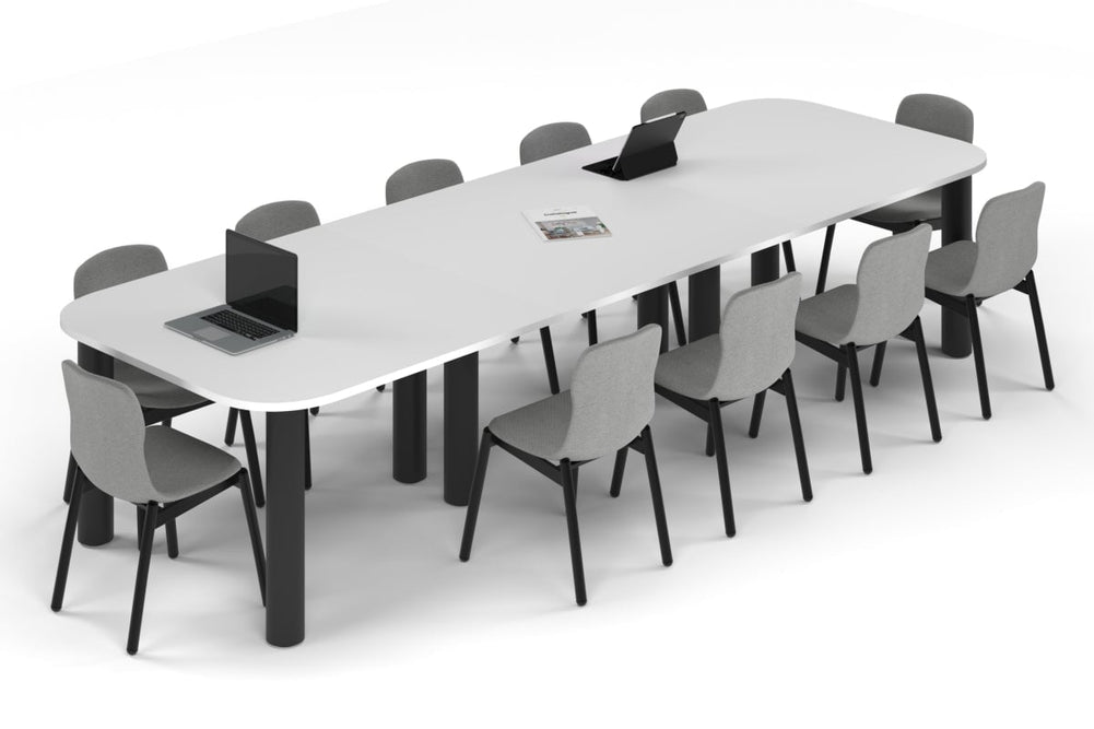 Quadro Cylinder Leg Modern Boardroom Table - Large Rounded Corners [3600L x 1200W with Large Rounded Corners]-black leg white 