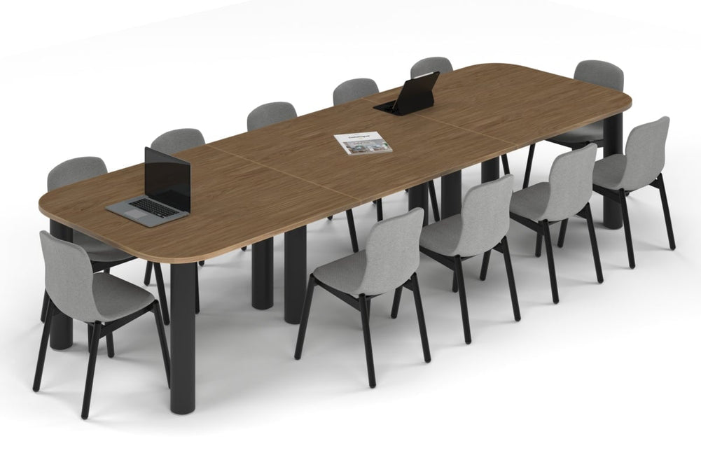 Quadro Cylinder Leg Modern Boardroom Table - Large Rounded Corners [3600L x 1200W with Large Rounded Corners]-black leg salvage oak 