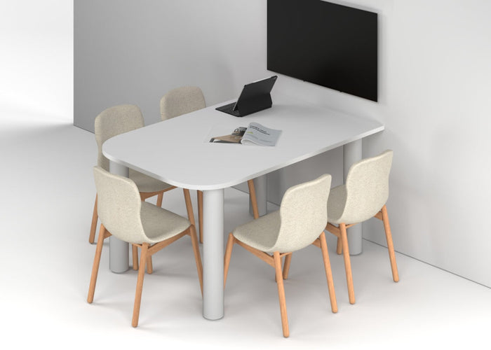 Quadro Cylinder Leg Modern Half Meeting Table - Large Rounded Corners [1500L x 1000W with Large Rounded Corners] Jasonl white leg white 