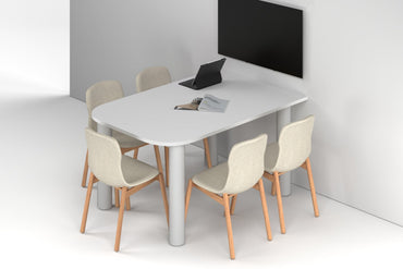 Quadro Cylinder Leg Modern Half Meeting Table - Large Rounded Corners [1500L x 1000W with Large Rounded Corners] Jasonl white leg white 