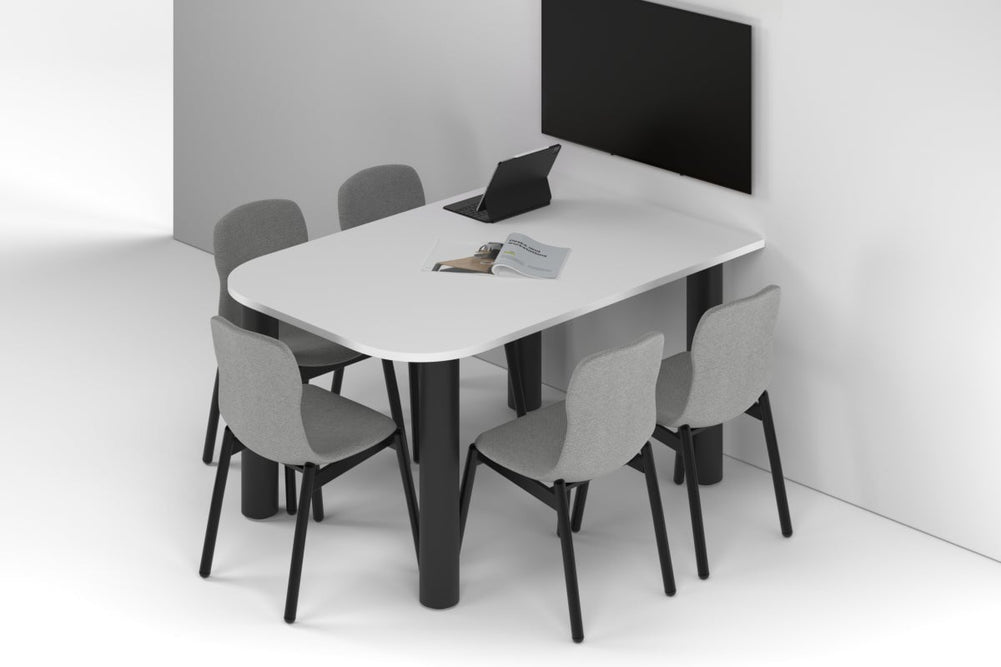 Quadro Cylinder Leg Modern Half Meeting Table - Large Rounded Corners [1500L x 1000W with Large Rounded Corners]-black leg white 