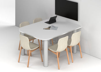 Quadro Cylinder Leg Modern Half Meeting Table - Large Rounded Corners [1500L x 1200W with Large Rounded Corners] Jasonl white leg white 