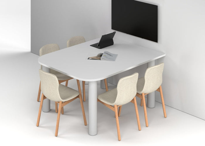 Quadro Cylinder Leg Modern Half Meeting Table - Large Rounded Corners [1500L x 1200W with Large Rounded Corners] Jasonl white leg white 