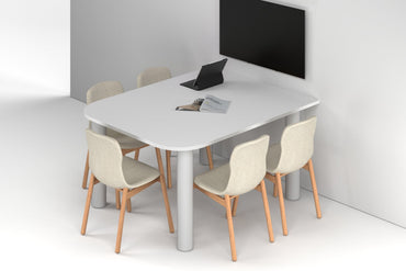 Quadro Cylinder Leg Modern Half Meeting Table - Large Rounded Corners [1500L x 1200W with Large Rounded Corners] Jasonl white leg white 